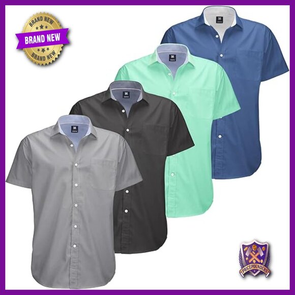 4-Pack Men's Short Sleeve Button Down Shirts Big & Tall Sizes Polycotton Blend
